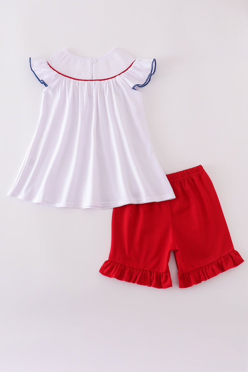 Flag Embroidery Smocked Short Set